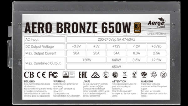 фото Блок питания ATX AeroCool AERO BRONZE 650W