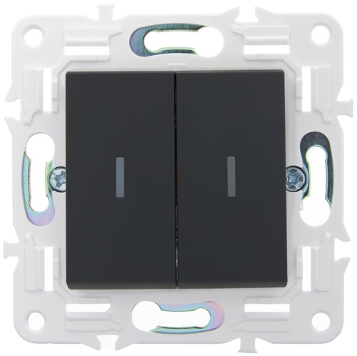 

Выключатель двухклавишный IEK SK-V20-0-10-K53 SKANDY 10А SK-V04G графит, SK-V20-0-10-K53