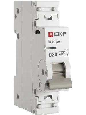 

Автоматический выключатель EKF M636120D 1P 20А (D) 6кА ВА 47-63N PROxima, M636120D