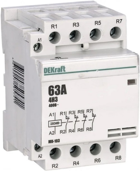 Изображение товара Контактор DEKraft 18075DEK 3НО+1НЗ 32А 230В Модульный