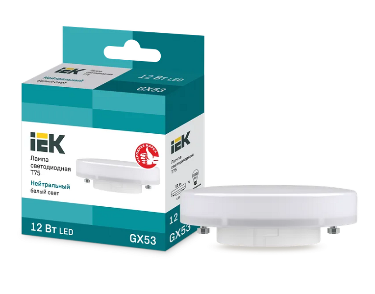 

Лампа светодиодная IEK LLE-T80-12-230-40-GX53 Eco 12Вт T75 таблетка 4000К нейтр. бел. GX53 230В, LLE-T80-12-230-40-GX53