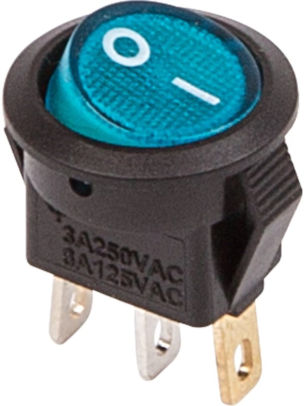 

Выключатель Rexant 36-2531 клавишный круглый 250V 3А (3с) ON-OFF синий с подсветкой Micro (RWB-106, SC-214), 36-2531
