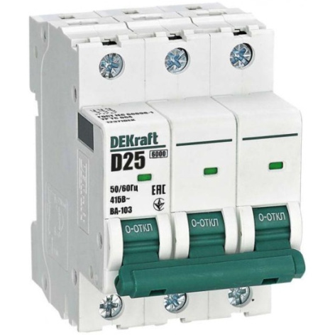Изображение товара Автоматический выключатель DEKraft 12371DEK, 3 полюса, 25 А, IP20