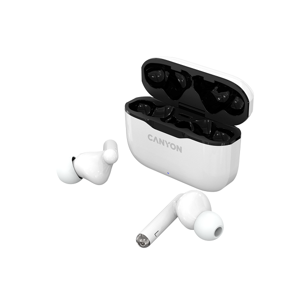 

Наушники беспроводные Canyon TWS-3 CNE-CBTHS3W BT V5.0, Bluetrum AB5376A2, battery EarBud 40mAh*2+Charging Case 300mAh, cable length 0.3m, white, TWS-3