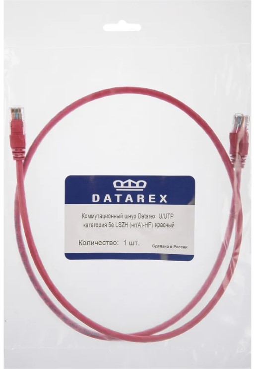 

Кабель патч-корд U/UTP 5e кат. 2м Datarex DR-181309 LSZH нг(А)-HF 2,0 м, красный, DR-181309