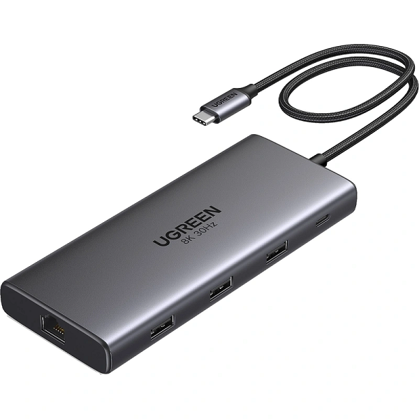 

Конвертер UGREEN CM639 15534_ Revodok Pro 10-in-1 8K/30Hz USB-C to 1*USB3.0/2*USB2.0/USB-C3.0/2*HDMI/RJ45 Gigabit/SD/TF/PD. Цвет: серый, CM639