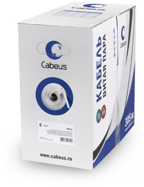фото Кабель витая пара U/UTP 5e кат. 2 пары Cabeus UTP-2P-Cat.5e-SOLID-LSZH-GY-500 в Омске