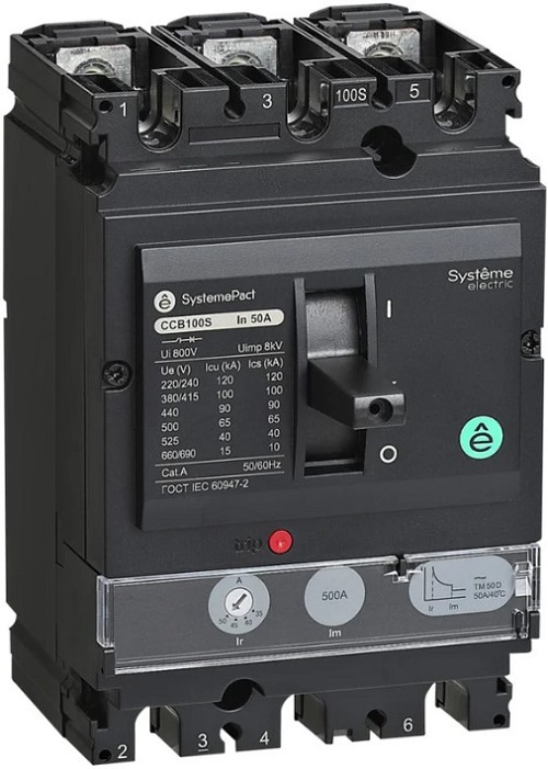 

Автоматический выключатель в литом корпусе Systeme Electric SPC100N050L3DF SYSTEMEPACT CCB100 50KA 3P3D TMD50 рычаг, SPC100N050L3DF