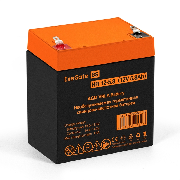 

Батарея Exegate HR 12-5.8 EX282962RUS (12V 5.8Ah 1223W, клеммы F1), HR 12-5.8