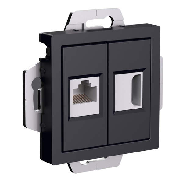 

Розетка Systeme Electric ATN001082 AtlasDesign двойная HDMI+RJ45, кат.5Е, механизм, Карбон, ATN001082
