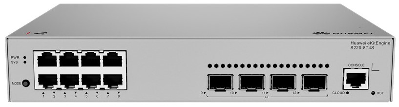 

Коммутатор Huawei S220-8T4S 98012384 (L2+, 8*10/100/1000BASE-T ports, 4*GE SFP ports, built-in AC power), S220-8T4S