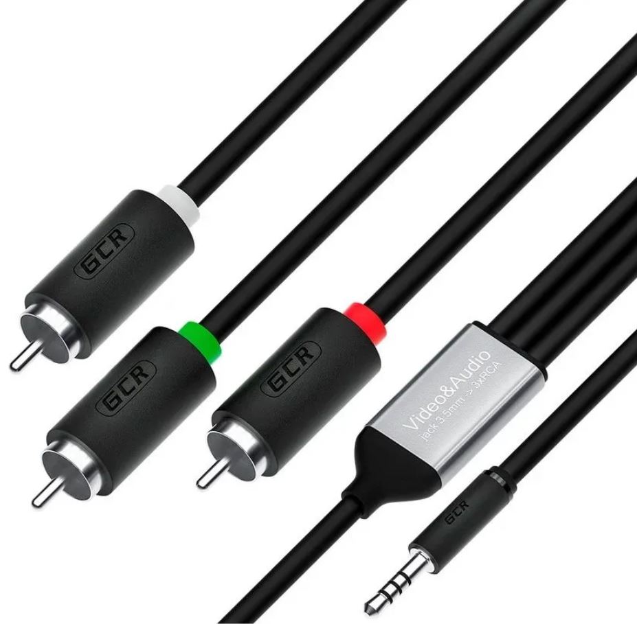 

Кабель-переходник Greenconnect GCR-53202 1.0m аудио jack 3,5mm/3 х RCA, черный, GCR-53202