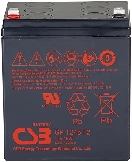 

Аккумулятор CSB GP1245 F2 (12V16W) CSB 16Ач, GP1245 F2 (12V16W) CSB