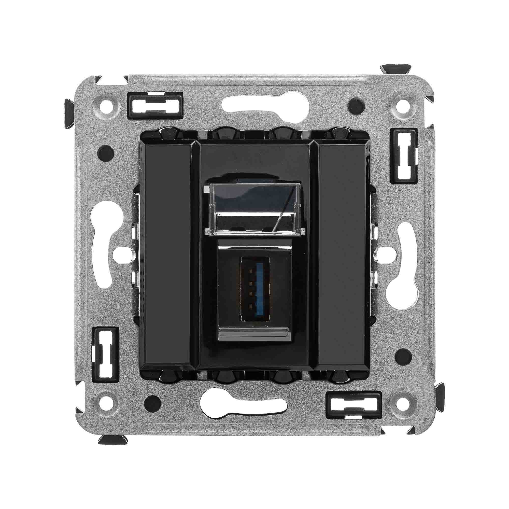 

Розетка DKC 4402303 USB 3.0 одинарная в стену, тип А-А, "Черный квадрат", "Avanti", 4402303