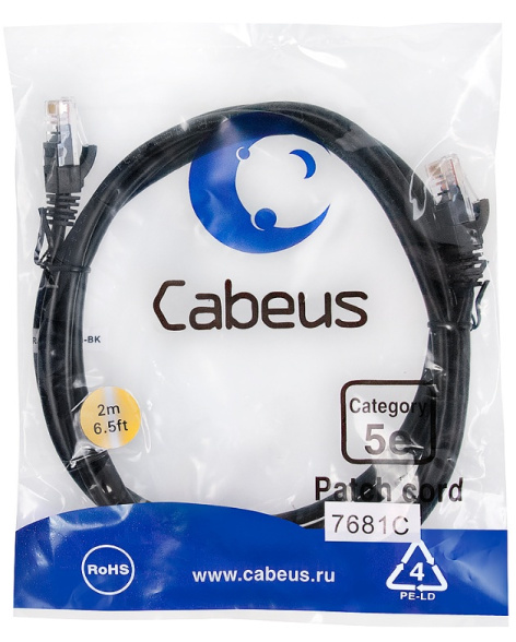 фото Кабель патч-корд U/UTP 5e кат. 2м Cabeus PC-UTP-RJ45-Cat.5e-2m-BK