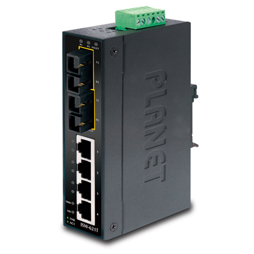 Коммутатор промышленный неуправляемый Planet ISW-621T IP30 Slim Type 4xFE + 2x100Base-FX(SC) (-40 - 75C)