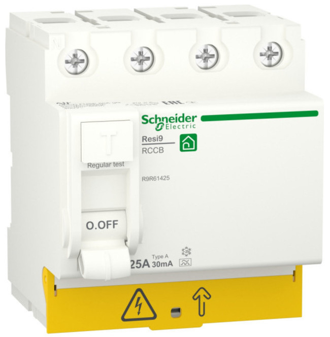 

Выключатель Schneider Electric RESI9 R9R61425 дифференциального тока (УЗО) 25А 4P 30мА тип A, RESI9