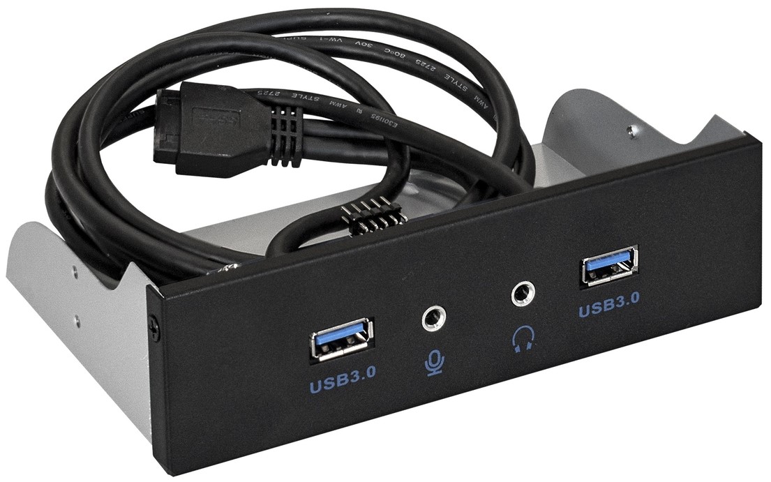 

Планка Exegate U5H-627 EX289291RUS USB на переднюю панель, 5,25", 2*USB3.0, 2*HD Audio, черная, металл, подсоед. к MB, U5H-627