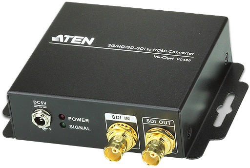 

Конвертер Aten VC480-AT-G 3G/HD/SD-SDI=>HDMI+AUDIO, BNC>HDMI+BNC+3xRCA, Female, БП 5V, VC480-AT-G