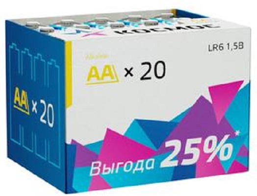 

Батарейка Космос KOCLR620BOX алкалиновые, 20 шт, АА (LR6, R6, UM3), KOCLR620BOX