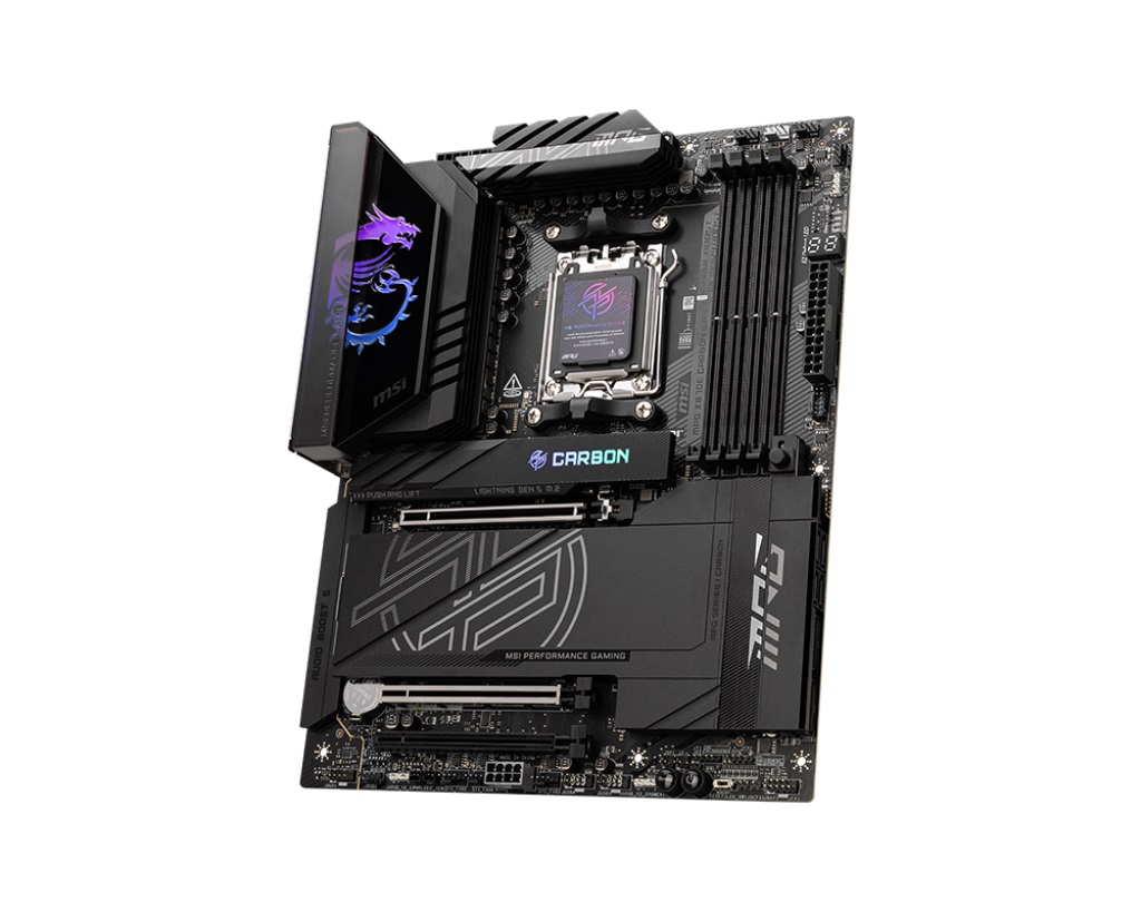 

Материнская плата ATX MSI MPG X870E CARBON WIFI (AM5, AMD X870E, 4*DDR5 (8200), 4*SATA 6G RAID, 4*M.2, 3*PCIE, WiFi, BT, 6*USB 3.2 Gen2, 3*USB 3.2 Gen, MPG X870E CARBON WIFI