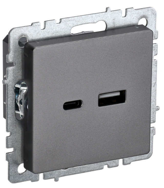 

Розетка USB IEK BR-U22-018-K46 BRITE тип A+тип C 18Вт РЮ11-1-БрС Сталь, BR-U22-018-K46