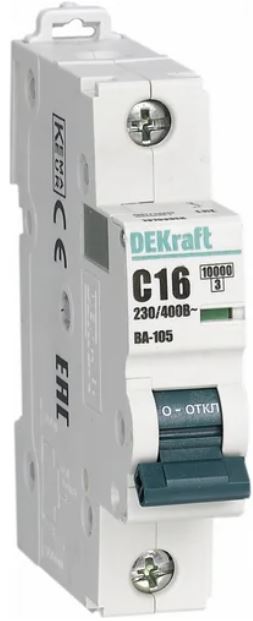 

Автоматический выключатель DEKraft 13105DEK 1P 16A х-ка B ВА-105 10кА, 13105DEK