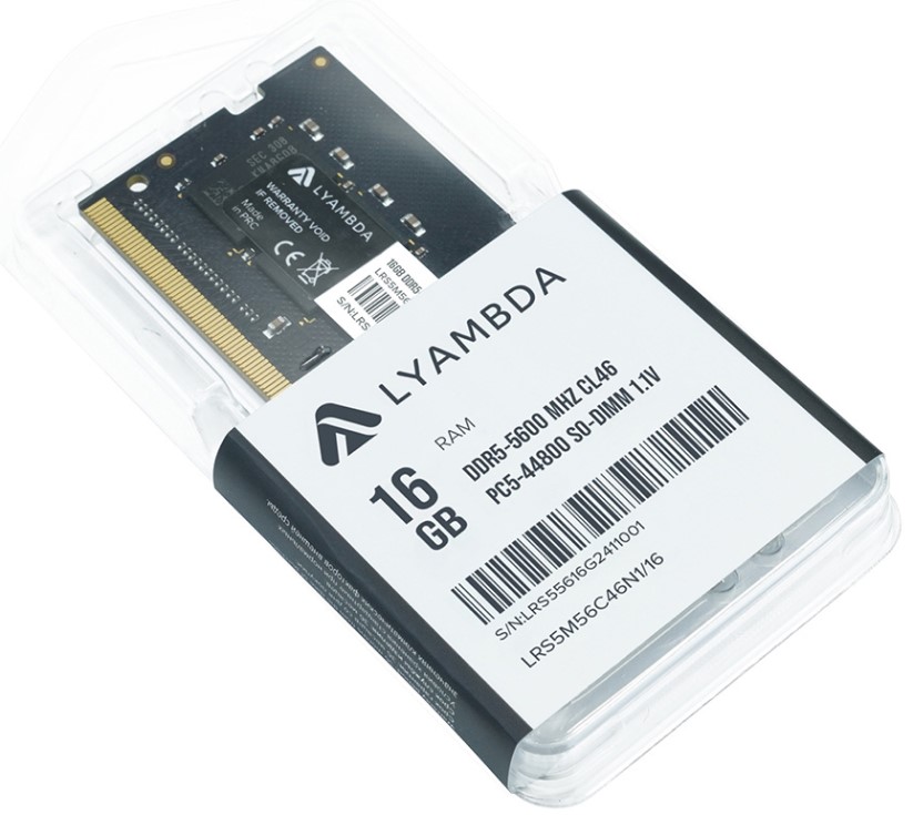 

Модуль памяти SODIMM DDR5 16GB Lyambda LRS5M56C46N1/16 PC5-44800 5600MHz CL46 1.1V, LRS5M56C46N1/16