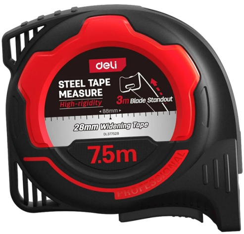 Изображение товара Рулетка строительная Deli DL377528 7.5 м с обрезиненным корпусом