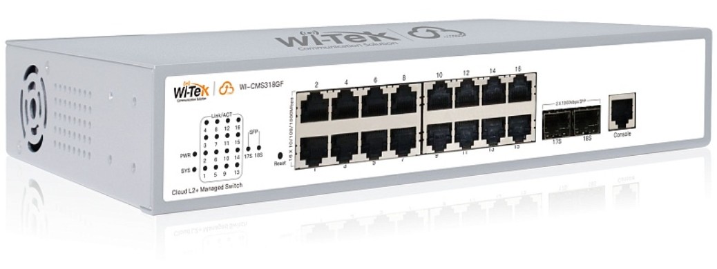 

Коммутатор управляемый Wi-Tek WI-CMS318GF L2, порты 16 100/1000Base-TX + 2 SFP, WI-CMS318GF