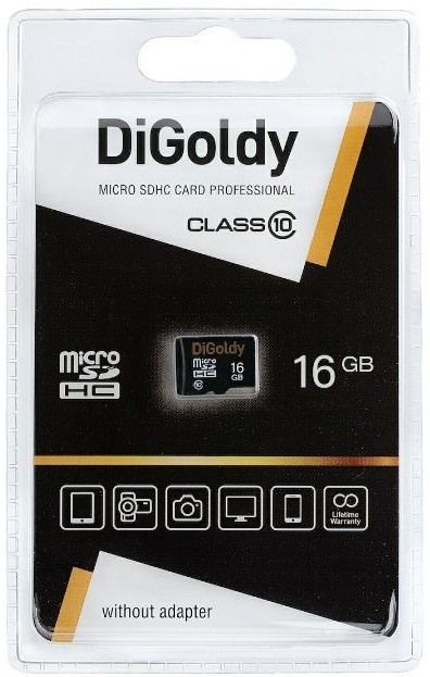 

Карта памяти 16GB DiGoldy DG0016GCSDHC10-W/A-AD microSDHC Class 10 без адаптера, DG0016GCSDHC10-W/A-AD