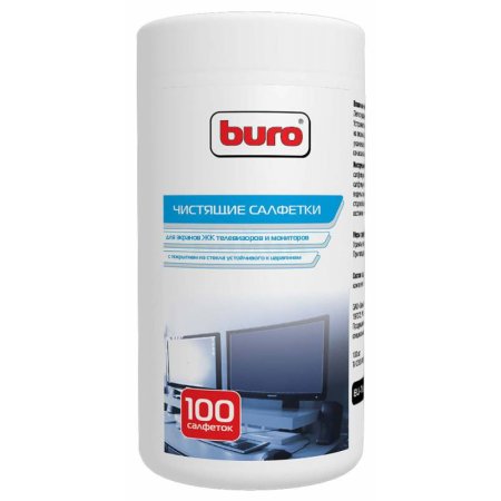 

Салфетка Buro BU-Tscrl для экранов ЭЛТ мониторов/плазменных/ЖК телевизоров/мониторов с покрытием из стекла туба 100шт влажных, BU-Tscrl