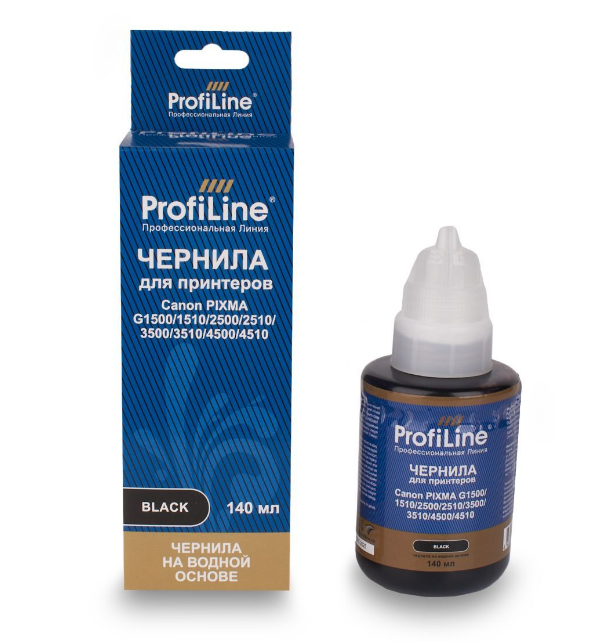 

Чернила ProfiLine PL_INK_C_type-5_BK_140ml для принтеров Canon PIXMA G1500/1510/2500/2510/3500/3510/4500/4510 на водной основе Black 140 мл, PL_INK_C_type-5_BK_140ml