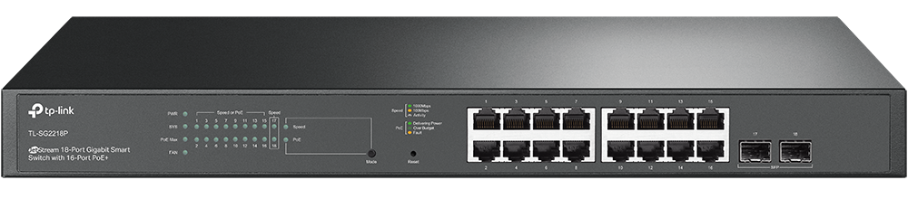 

Коммутатор TP-LINK TL-SG2218P JetStream Smart ,16x100/1000 PoE+ (Бюджет PoE 150Вт), 2xSFP 1000, TL-SG2218P