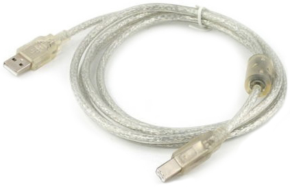 

Кабель интерфейсный USB 2.0 Cablexpert AM/BM 2 м, Pro, экран, феррит. кольцо, прозрачный, пакет, AM/BM