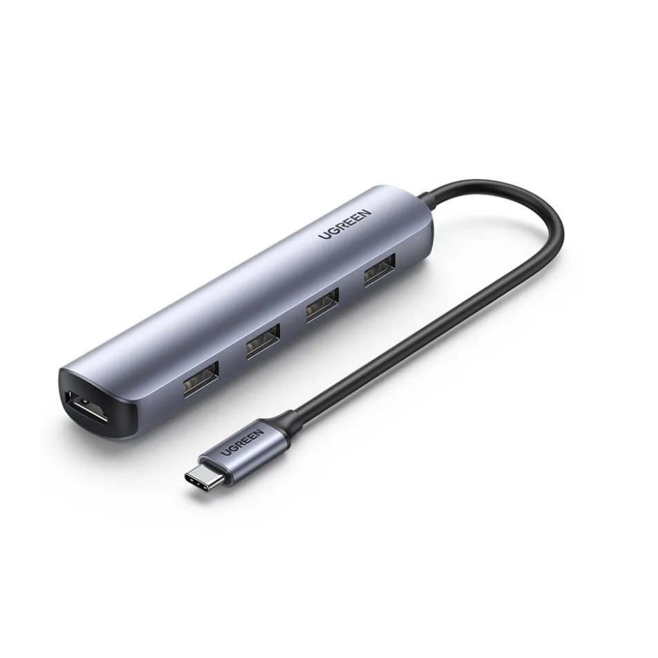 

Адаптер UGREEN 20197_ USB-C to 4*USB 3.0+HDMI, серый, 20197_