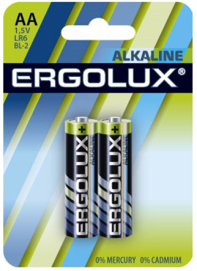 

Батарейка Ergolux LR6 BL-2 Alkaline LR6/AA, 1,5 В, 2700 мА.ч, 2 шт в упаковке, LR6 BL-2