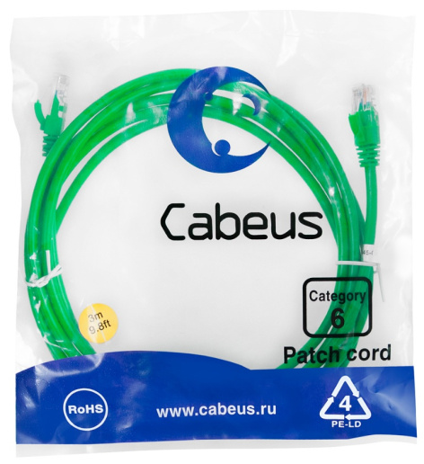 фото Кабель патч-корд U/UTP 6 кат. 3м Cabeus PC-UTP-RJ45-Cat.6-3m-GN в Санкт-Петербургe
