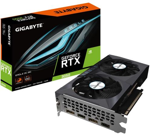 

Видеокарта PCI-E GIGABYTE GeForce RTX 3050 EAGLE OC (GV-N3050EAGLE OC-8GD) 8GB GDDR6 128bit 8nm 1552/14000MHz 2*HDMI/2*DP, GeForce RTX 3050 EAGLE OC (GV-N3050EAGLE OC-8GD)