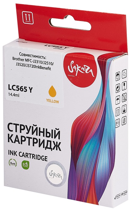 

Картридж струйный Sakura LC565Y для Brother MFC-J2310/J2510/J3520/J3720InkBenefit, водорастворимый тип чернил, желтый, 1200 к., LC565Y