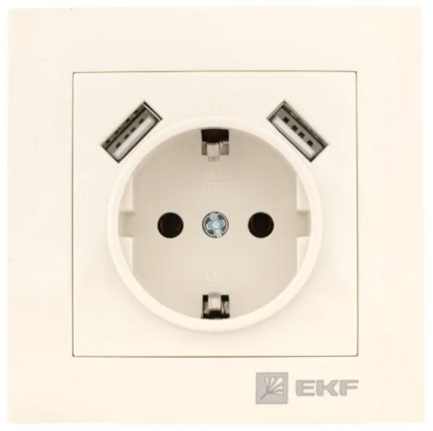 фото Розетка с заземлением с 2 USB в сборе EKF EWR16-028-20-2USB в Уфе
