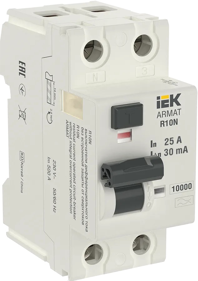 

Выключатель дифференциального тока (ВДТ, УЗО) IEK AR-R10N-2-025C030 ARMAT R10N 2P 25А 30мА тип AC, AR-R10N-2-025C030