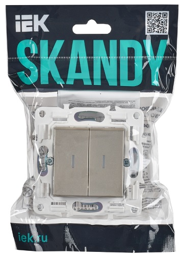 

Выключатель двухклавишный с подсветкой IEK SK-V20-1-10-K37 SKANDY 10А SK-V09Sh шампань, SK-V20-1-10-K37
