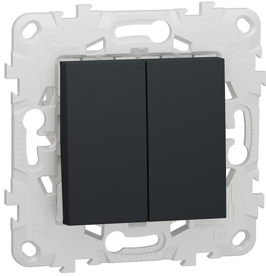 

Переключатель Schneider Electric NU521554 Unica New, антрацит, 2-клав, перекрестный, 2 x сх. 7, 10 AX, 250В, NU521554
