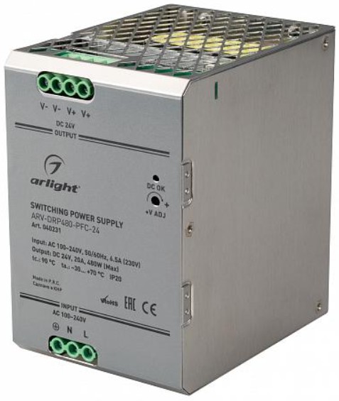

Блок питания Arlight ARV-DRP480-PFC-24 040231 24V, 20A, 480W, Arlight, IP20 Металл, ARV-DRP480-PFC-24