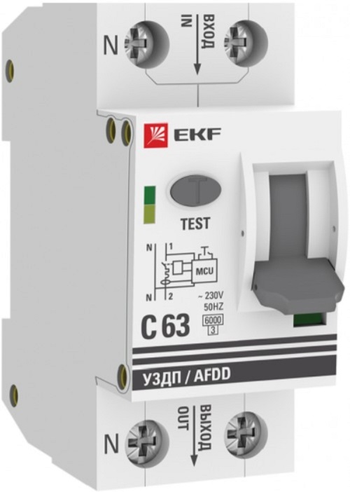 

Устройство защиты от дугового пробоя EKF afdd-2-63C-pro с авт.выкл. 1P+N 63А (С) 6кА PROxima, afdd-2-63C-pro
