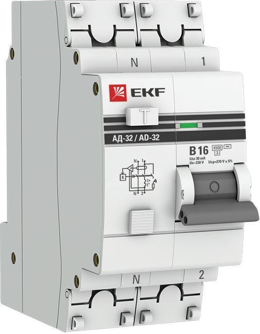 

Автомат дифференциальный EKF DA32-16-B-30-pro АД-32 1P+N 16А (В) 30мА тип (АС) эл. 4,5кА PROxima, DA32-16-B-30-pro