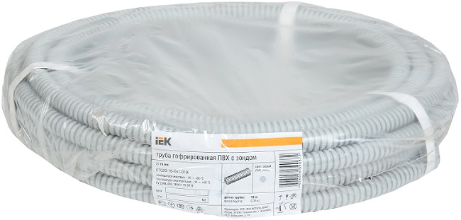 

Труба гофрированная IEK CTG20-16-K41-010I ПВХ 16мм с протяжкой серая (10м), CTG20-16-K41-010I