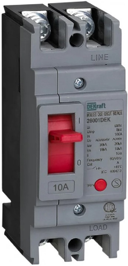 

Автоматический выключатель в литом корпусе DEKraft 28001DEK 2P 10A 20кА ВА-301, 28001DEK