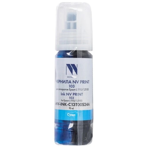 

Чернила NVP NV-INK-C13T00S24A 103 для Epson L1110, L3100, L3101, L3110, L3150, L3151, L3156, L3160, L5190 (70 мл) Cyan, NV-INK-C13T00S24A